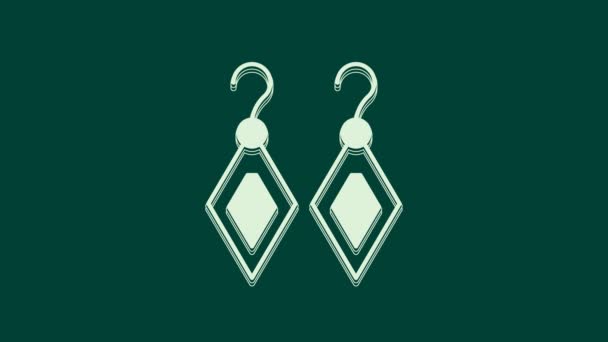 White Earrings icon isolated on green background. Jewelry accessories. 4K Video motion graphic animation. - Footage, Video