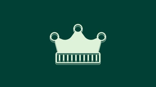 Witte Koning kroon pictogram geïsoleerd op groene achtergrond. 4K Video motion grafische animatie. - Video
