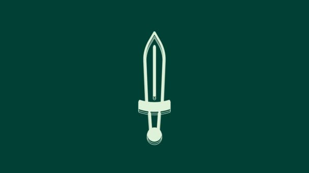 Icono de espada medieval blanca aislado sobre fondo verde. Arma medieval. Animación gráfica de vídeo 4K. - Metraje, vídeo