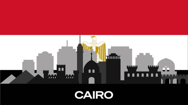 Силуэт важных зданий города на флаге Египта. Векторный силуэт знаменитых зданий Каира. Фондовое фото - Вектор,изображение