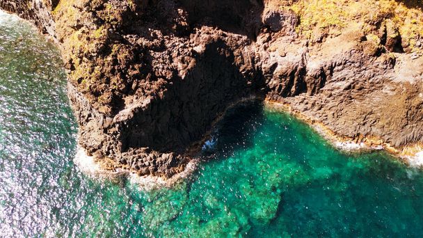 Aerial view of Seixal coastline in Madeira, Portugal. - 写真・画像