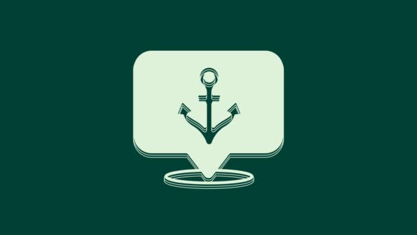 Fehér Horgony ikon elszigetelt zöld alapon. 4K Videó mozgás grafikus animáció. - Felvétel, videó