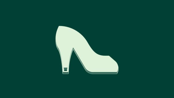 Witte Vrouw schoen met hoge hiel pictogram geïsoleerd op groene achtergrond. 4K Video motion grafische animatie. - Video