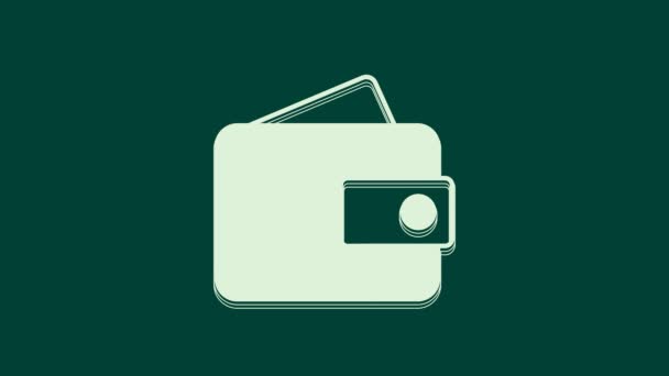 Weißes Portemonnaie-Symbol auf grünem Hintergrund. Portemonnaie. Bargeldsparsymbol. 4K Video Motion Grafik Animation. - Filmmaterial, Video