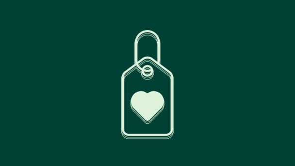 White Heart tag icoon geïsoleerd op groene achtergrond. Liefdessymbool. Valentijnsdag symbool. 4K Video motion grafische animatie. - Video