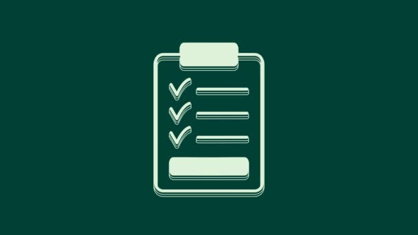 White Clipboard with checklist icon isolated on green background. Control list symbol. Survey poll or questionnaire feedback form. 4K Video motion graphic animation. - Footage, Video