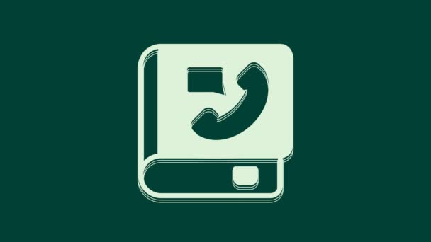 Witte telefoon boek pictogram geïsoleerd op groene achtergrond. Adresboek. Telefoongids. 4K Video motion grafische animatie. - Video