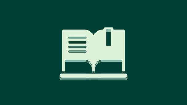 Blanco Icono de libro abierto aislado sobre fondo verde. Animación gráfica de vídeo 4K. - Metraje, vídeo