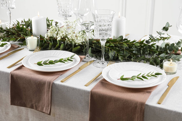 Stylish elegant table setting for festive dinner indoors - Fotoğraf, Görsel