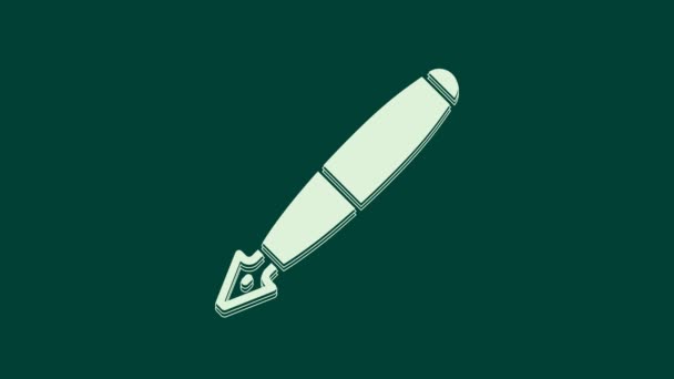 White Fountain caneta nib ícone isolado no fundo verde. Sinal de caneta ferramenta. Animação gráfica em movimento de vídeo 4K. - Filmagem, Vídeo