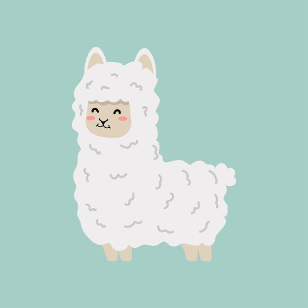 Llama alpaca  fluffy flat cartoon - Vektor, obrázek