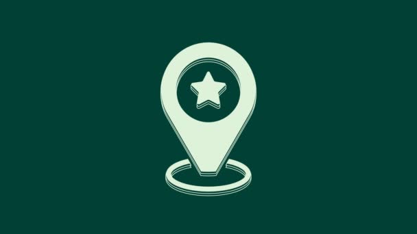 Δείκτης Λευκού Χάρτη με εικονίδιο αστεριού απομονωμένο σε πράσινο φόντο. Αστέρι αγαπημένο εικονίδιο χάρτη pin. Χάρτες. 4K Γραφική κίνηση κίνησης βίντεο. - Πλάνα, βίντεο
