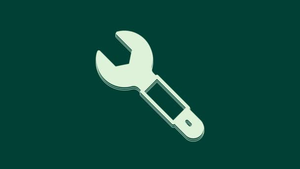 Weißes Schlüsselschlüssel-Symbol isoliert auf grünem Hintergrund. Schlüsselreparaturwerkzeug. Service-Tool-Symbol. 4K Video Motion Grafik Animation. - Filmmaterial, Video