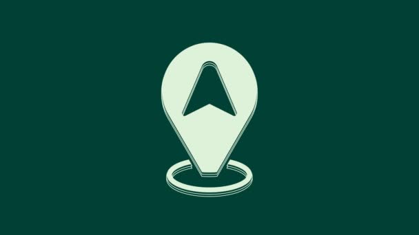 Pointeur de carte blanche avec icône de voiture de taxi isolé sur fond vert. Symbole de localisation. Animation graphique de mouvement vidéo 4K. - Séquence, vidéo