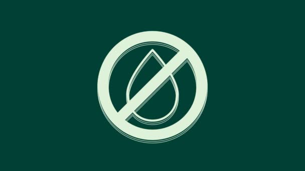 Água branca gota ícone proibido isolado no fundo verde. Não há sinal de água. Animação gráfica em movimento de vídeo 4K. - Filmagem, Vídeo