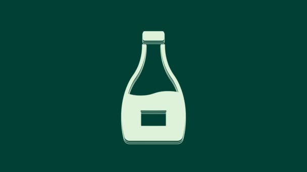 Valkoinen kastike pullo kuvake eristetty vihreällä taustalla. Ketsuppia, sinappia ja majoneesipulloja kastikkeella pikaruokaa varten. 4K Video motion graafinen animaatio. - Materiaali, video