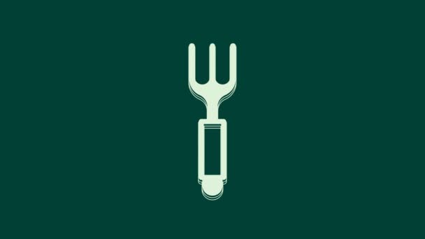 Icona White Fork isolata su sfondo verde. Posate simbolo. Animazione grafica 4K Video motion. - Filmati, video
