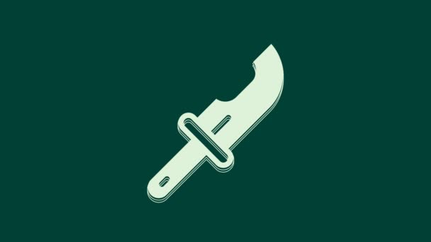 Icono de cuchillo White Hunter aislado sobre fondo verde. Cuchillo del ejército. Animación gráfica de vídeo 4K. - Metraje, vídeo