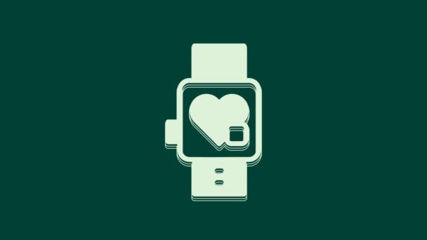 Relógio inteligente branco mostrando ícone de ritmo cardíaco isolado no fundo verde. Conceito de Fitness App. Animação gráfica em movimento de vídeo 4K. - Filmagem, Vídeo