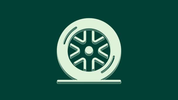 White Car wheel icon isolated on green background. 4K Video motion graphic animation. - Footage, Video