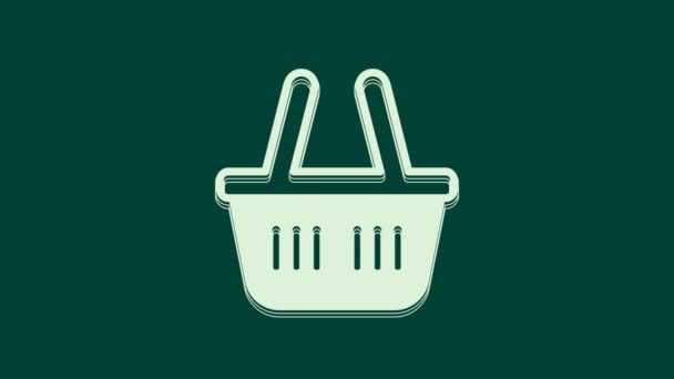 White Shopping basket icon isolated on green background. Online buying concept. Delivery service sign. Shopping cart symbol. 4K Video motion graphic animation. - Footage, Video