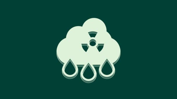 Biały kwaśny deszcz i radioaktywna ikona chmury odizolowana na zielonym tle. Wpływ toksycznego zanieczyszczenia powietrza na środowisko. 4K Animacja graficzna ruchu wideo. - Materiał filmowy, wideo