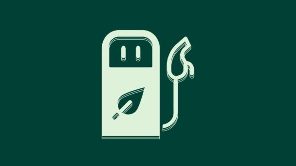 Bílá ikona benzínové nebo čerpací stanice izolované na zeleném pozadí. Symbol paliva. Benzínová pumpa. Grafická animace pohybu videa 4K. - Záběry, video