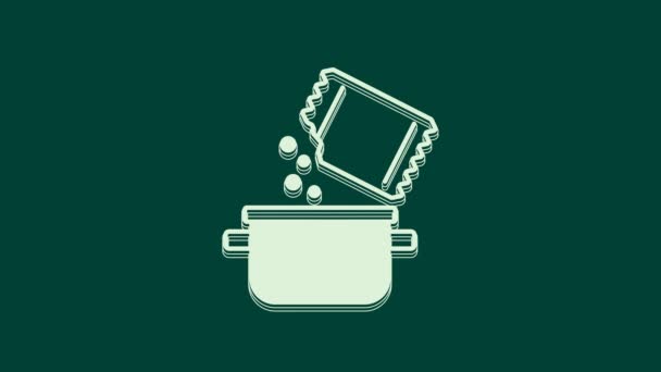 Witte kookpot en specerij pictogram geïsoleerd op groene achtergrond. Kook of stoofpot voedsel symbool. 4K Video motion grafische animatie. - Video
