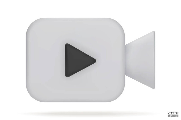 White Video camera icon isolate on white background. 3d Realistic movie icon, play button for the interface of applications and web pages. Video, streaming, multimedia concept. 3D vector illustration. - Διάνυσμα, εικόνα