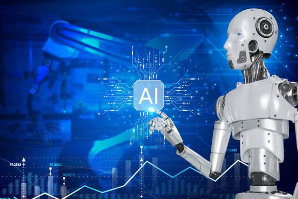 Sztuczna inteligencja. Technologia inteligentny robot AI, sztuczna inteligencja przez wprowadzenie wiersza poleceń generuje coś, Futurystyczna transformacja technologii. - Zdjęcie, obraz