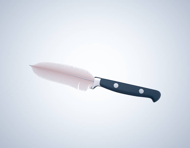Knife with a feather. Karma and fake news concept. This is a 3d render illustration - Photo, Image