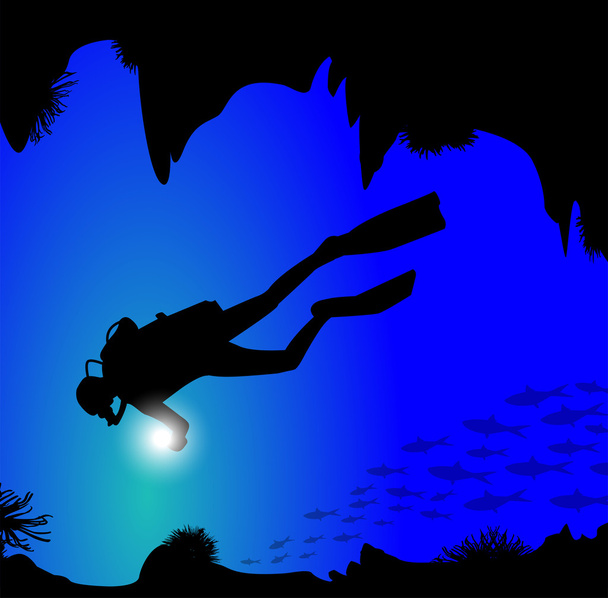 Silhueta de mergulhador
 - Vetor, Imagem