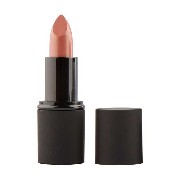 Open lipstick in a black case on a white background - Zdjęcie, obraz