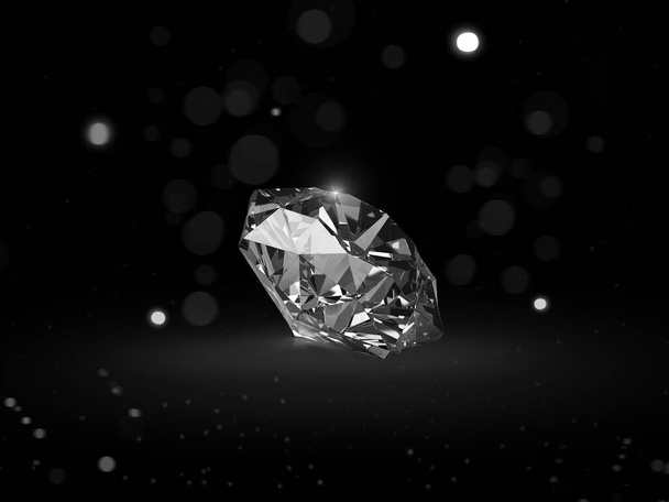 Diamante deslumbrante sobre fondo negro con luces abstractas. 3d renderizar - Foto, Imagen