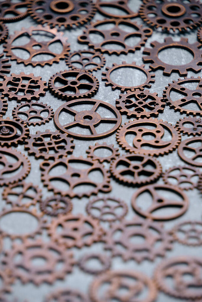 Lot of metal gears gray background - Φωτογραφία, εικόνα