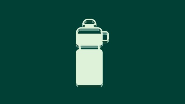 Icono de agitador Fitness blanco aislado sobre fondo verde. Botella agitadora deportiva con tapa para cócteles de agua y proteínas. Animación gráfica de vídeo 4K. - Metraje, vídeo