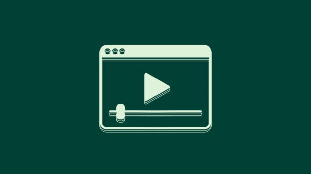 White Online giocare icona video isolato su sfondo verde. Striscia di pellicola con segno di gioco. Animazione grafica 4K Video motion. - Filmati, video