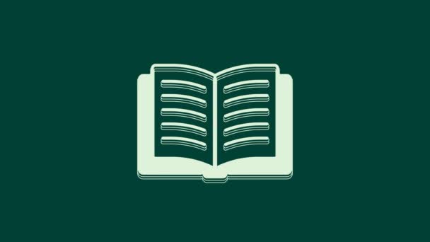 Blanco Icono de libro abierto aislado sobre fondo verde. Animación gráfica de vídeo 4K. - Metraje, vídeo
