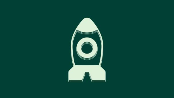 Beyaz Roket oyuncak ikonu yeşil arka planda izole edildi. Uzay yolculuğu. 4K Video hareketli grafik canlandırması. - Video, Çekim