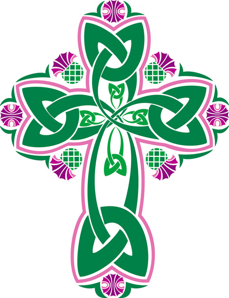 Imagen vectorial Cruz celta con flores de cardo
 - Vector, imagen