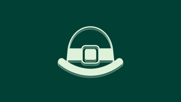 Fehér kobold kalap ikon elszigetelt zöld alapon. Boldog Szent Patrik napot! Nemzeti Ír ünnep. 4K Videó mozgás grafikus animáció. - Felvétel, videó