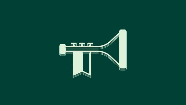 White Trumpet icon isolated on green background. Musical instrument. 4K Video motion graphic animation. - Footage, Video