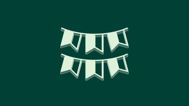 Ghirlanda carnevalesca bianca con icona delle bandiere isolata su sfondo verde. Appendiabiti per feste di compleanno, decorazioni per feste. Animazione grafica 4K Video motion. - Filmati, video