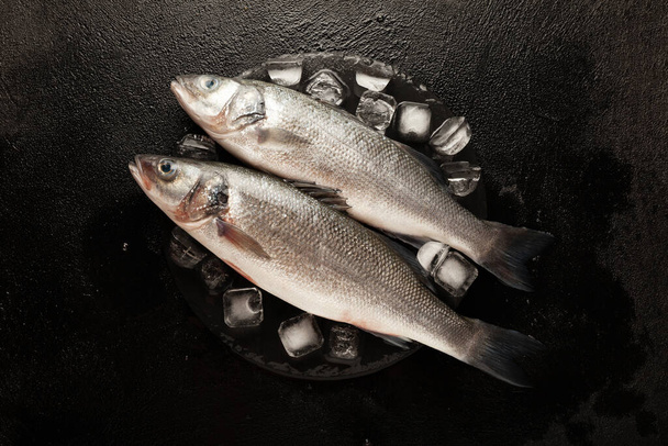 Fresh labrax on ice, raw sea fish. Protein and omega 3. - Valokuva, kuva