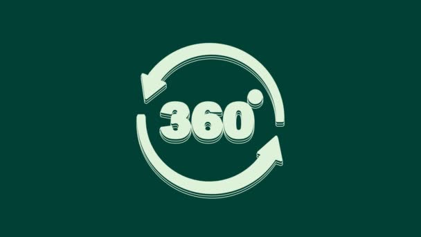 Weißes 360-Grad-Symbol auf grünem Hintergrund. Virtuelle Realität. Winkel 360-Grad-Kamera. Panoramafoto. 4K Video Motion Grafik Animation. - Filmmaterial, Video