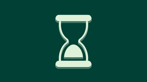 White Old hourglass with flowing sand icon isolated on green background. Sand clock sign. Business and time management concept. 4K Video motion graphic animation. - Footage, Video