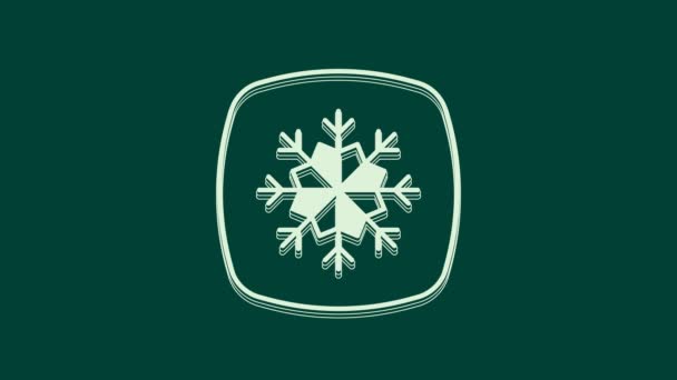 Bílá ikona vločky izolované na zeleném pozadí. Veselé Vánoce a šťastný nový rok. Grafická animace pohybu videa 4K. - Záběry, video