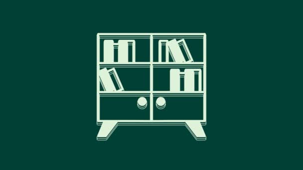 Bibliothèque blanche icône étagère isolé sur fond vert. Animation graphique de mouvement vidéo 4K. - Séquence, vidéo