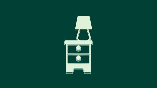 Mesita de noche de muebles blancos con icono de lámpara aislado sobre fondo verde. Animación gráfica de vídeo 4K. - Metraje, vídeo