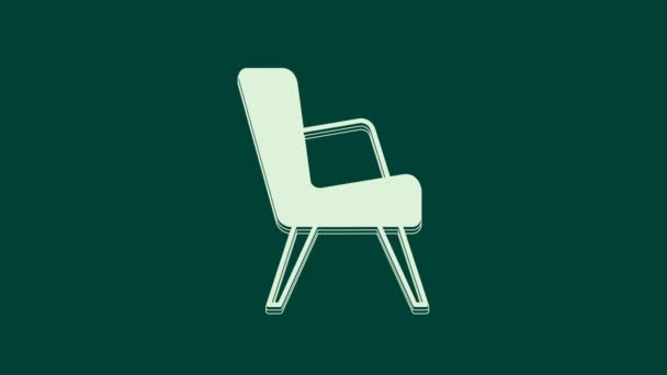 Witte fauteuil pictogram geïsoleerd op groene achtergrond. 4K Video motion grafische animatie. - Video